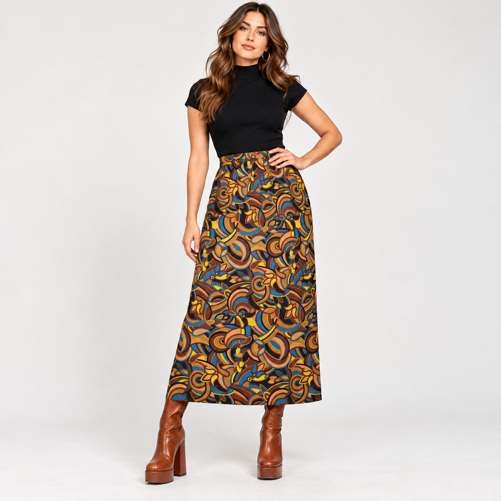 Vintage 70s Psychedelic Maxi Skirt Groovy Mod Hippie Print Handmade Size 10